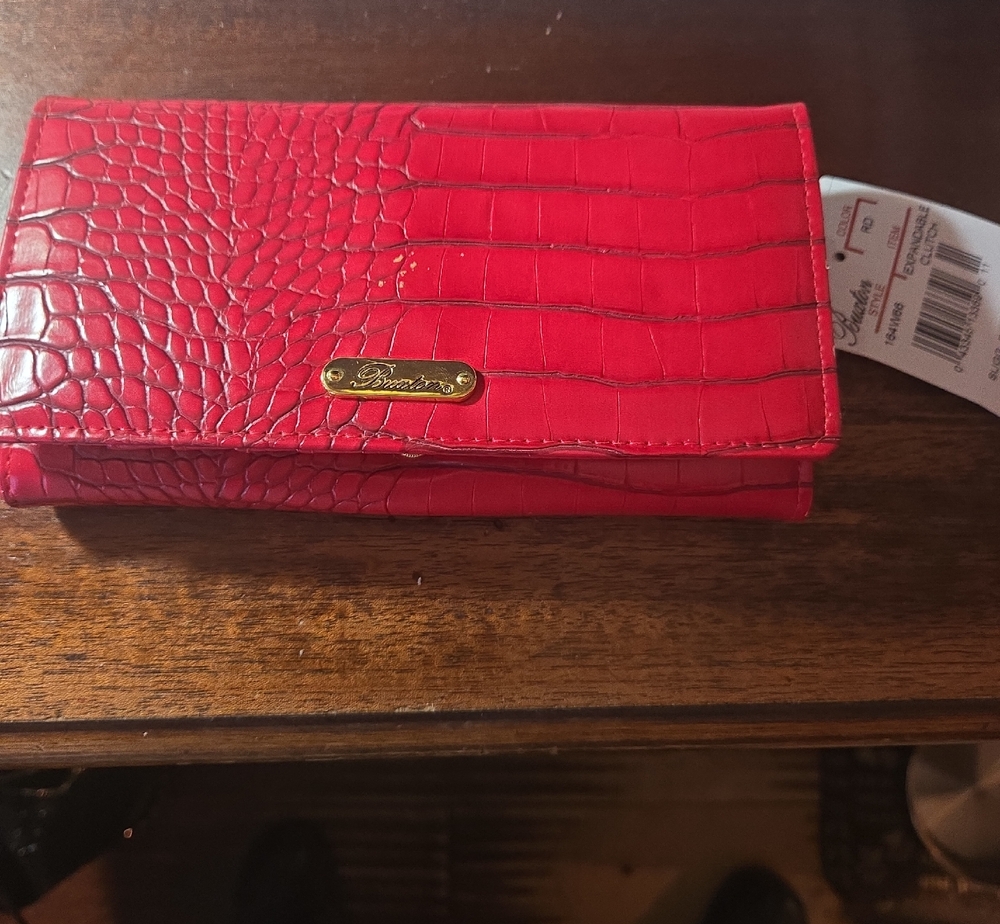 Buxton Red Croc-Embossed Women's Wallet with Gold Tone Logo